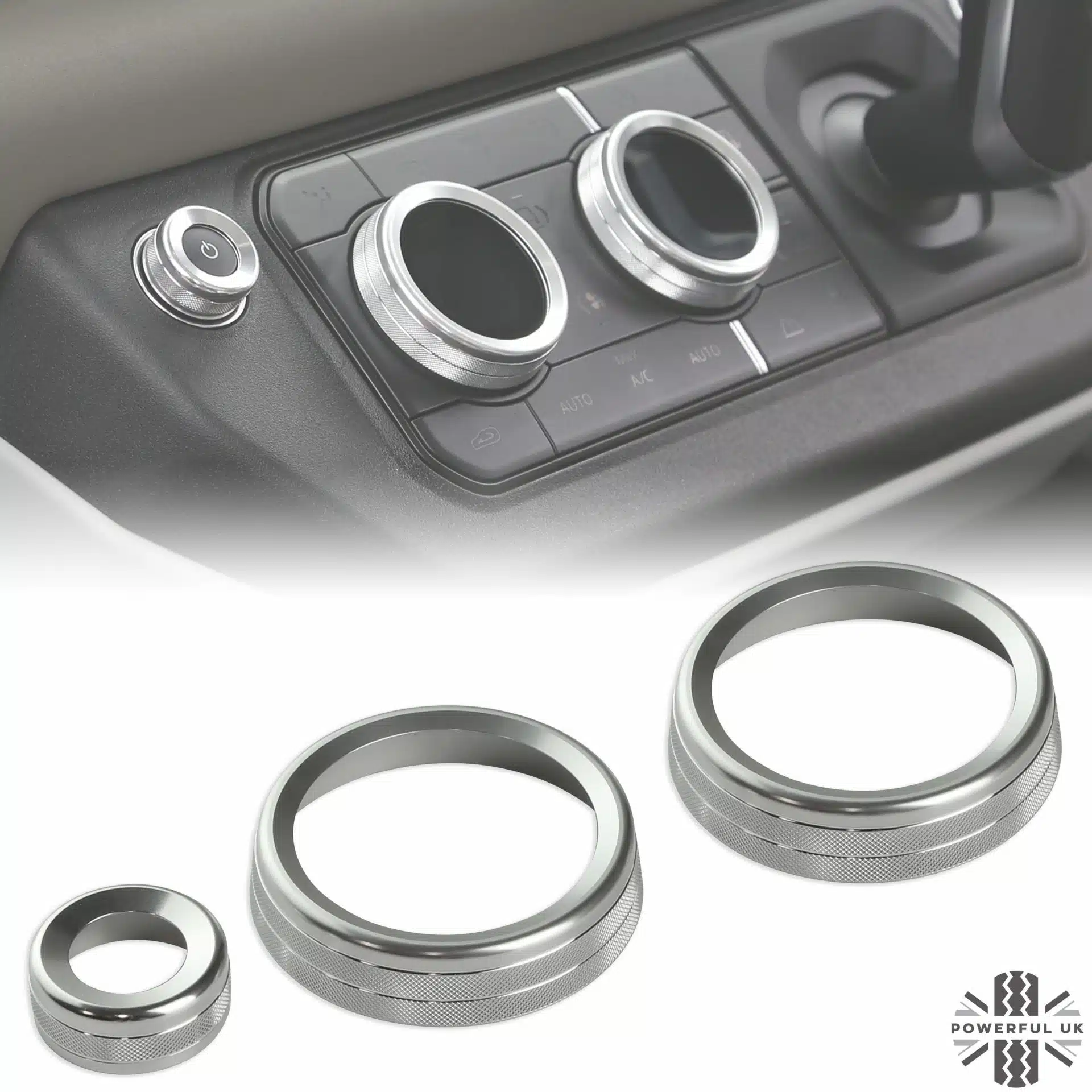 silver-gallery-defender-interior-cover-ring-aluminium-billet-machined-2020 Interior Aircon Control Trim - Set of 3 - SILVER - for Land Rover Defender L663