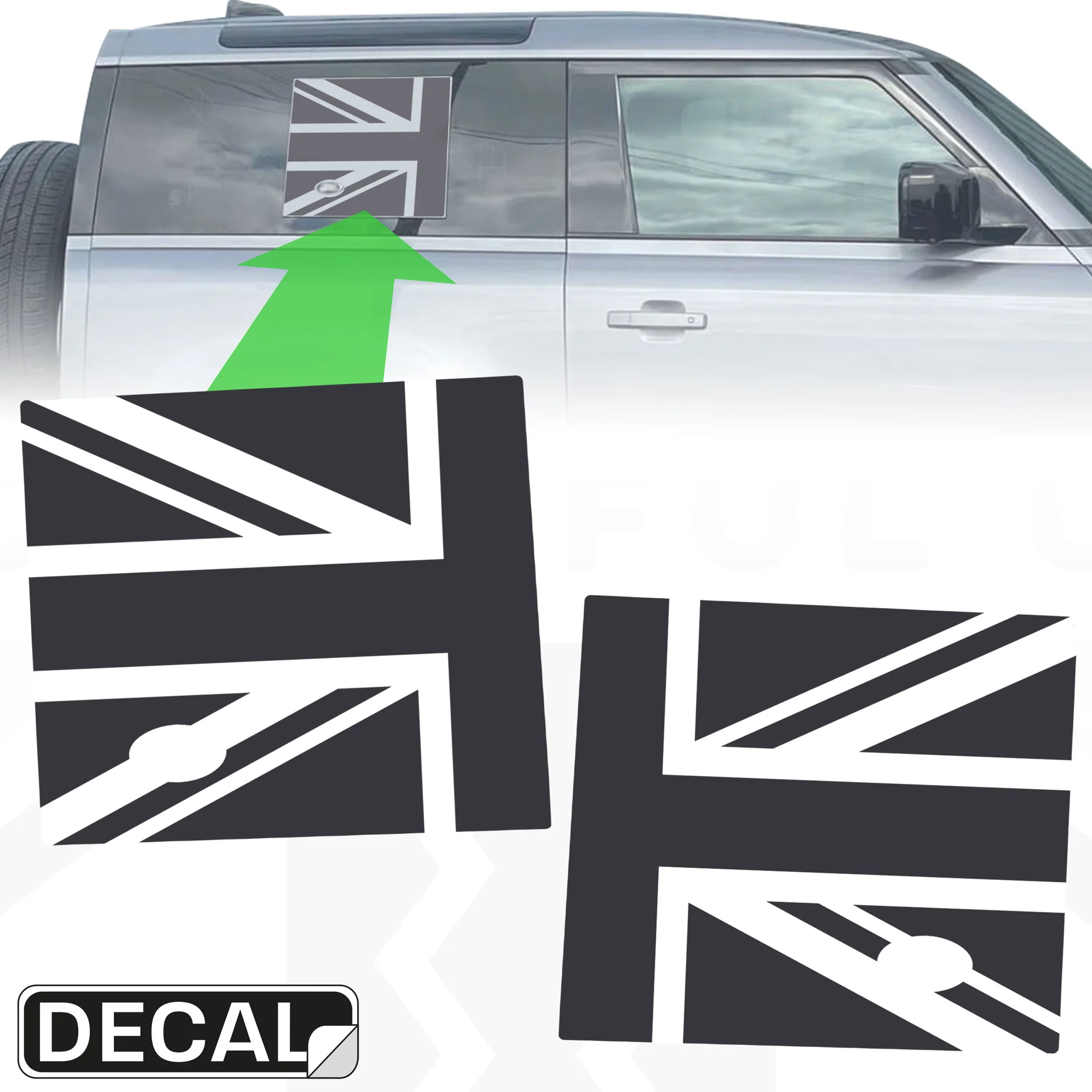 Zijpaneel Decalkit – Union Jack Vlag – Mat Zwart – Voor Land Rover Defender L663 90 (vanaf 2020)