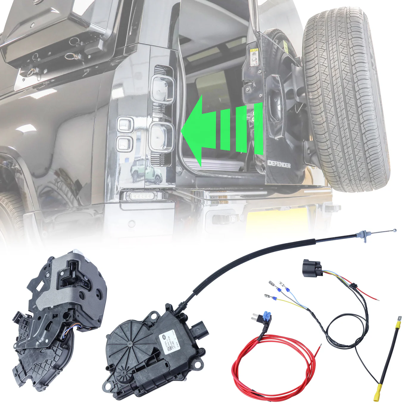 Onderdelen soft-close kit inclusief kabels en bevestigingsmateriaal voor Land Rover Defender l663